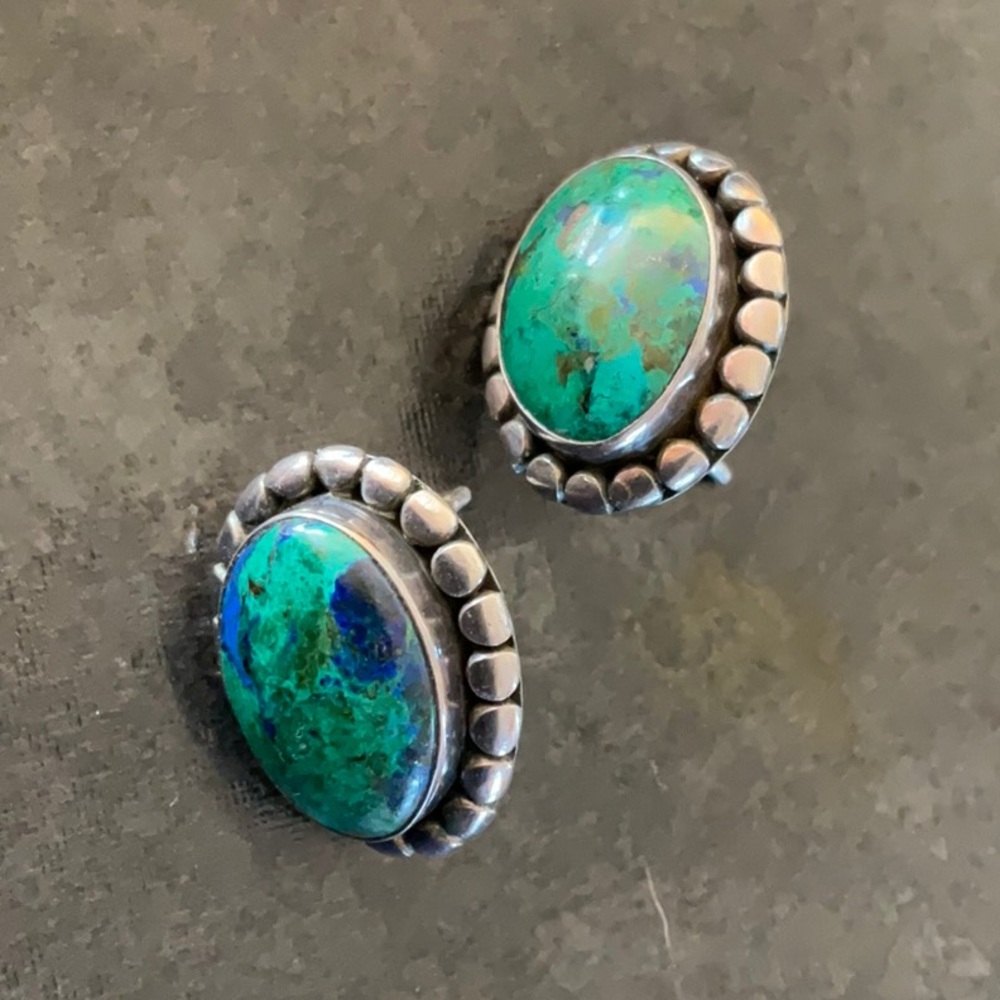 Post earrings sterling silver Chrysocolla